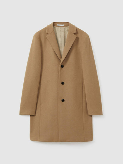 Reiss Wool Blend Single Breasted Epsom Overcoat in Camel