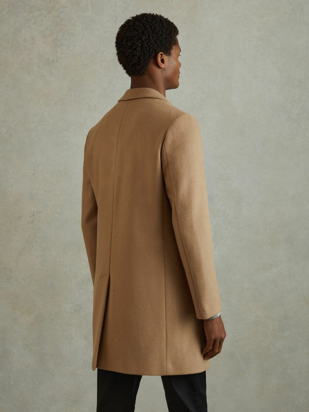 Reiss Wool Blend Single Breasted Epsom Overcoat in Camel