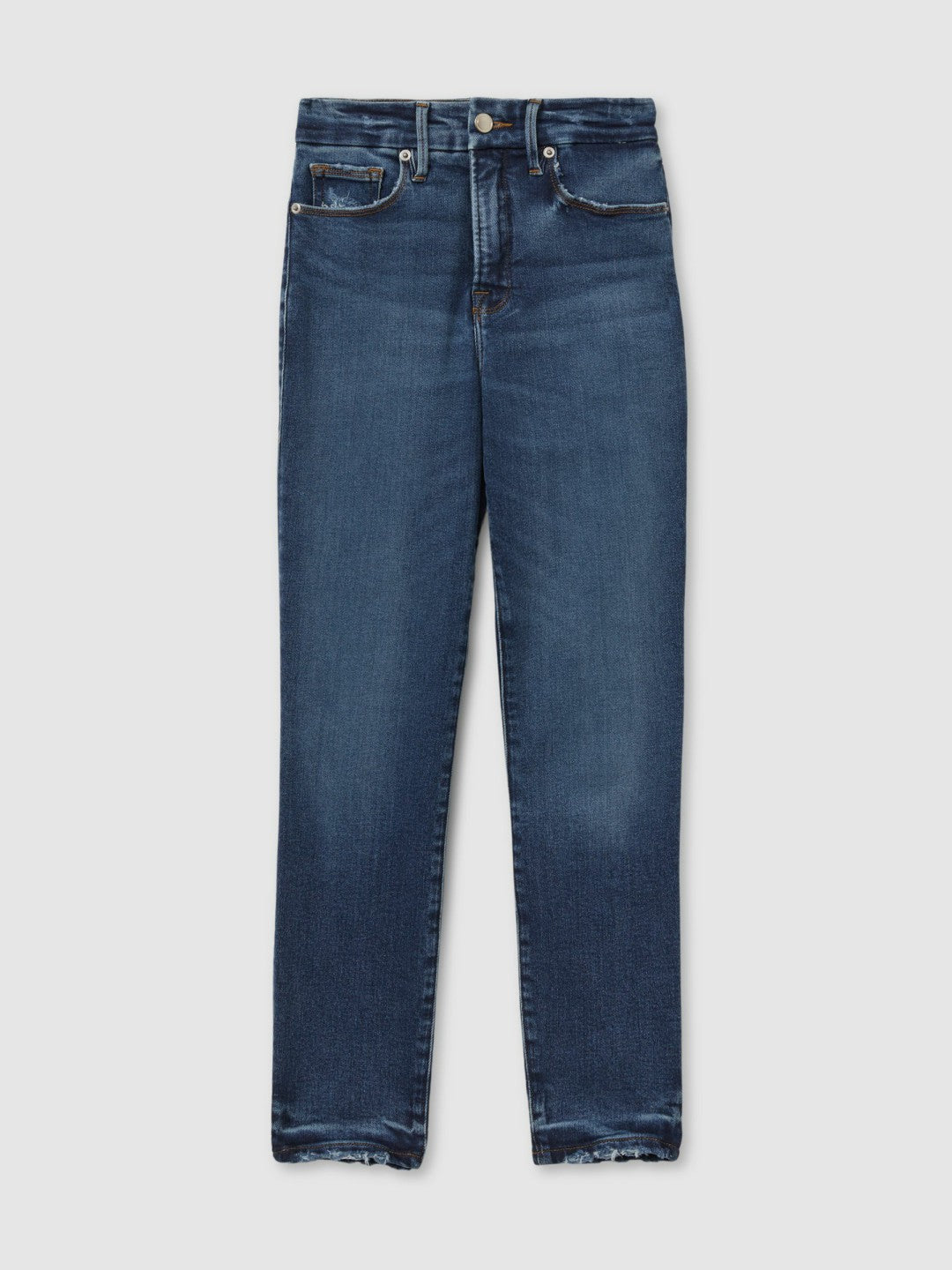 Reiss Good American Mid Rise Raw Hem Skinny Jeans in Indigo