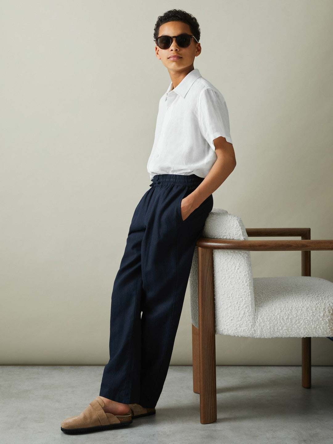 Reiss 3-9 yrs Short Sleeve Linen Shirt in White