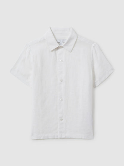 Reiss 3-9 yrs Short Sleeve Linen Shirt in White