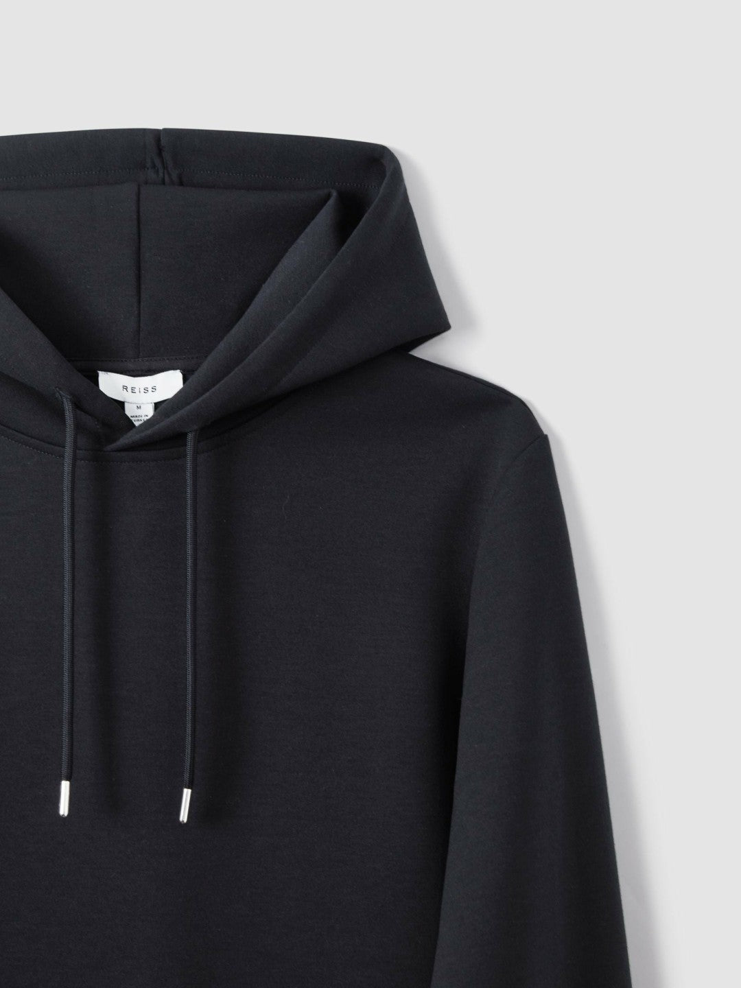 Reiss Interlock Jersey Drawstring Hoodie in Navy Blue