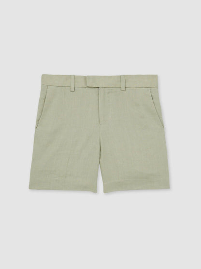Reiss 13-14 yrs Slim Fit Linen Adjustable Trousers in Apple