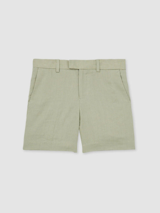Reiss 13-14 yrs Slim Fit Linen Adjustable Trousers in Apple