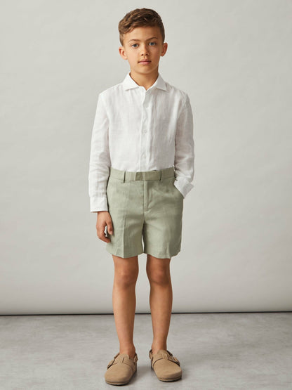 Reiss 13-14 yrs Slim Fit Linen Adjustable Trousers in Apple