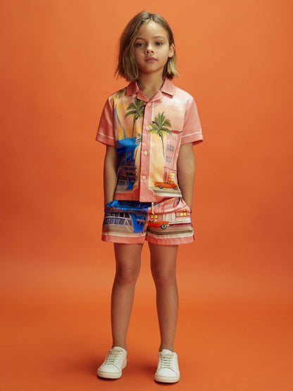 Reiss Senior McLaren F1 Miami Drawstring Shorts in Pink Multi