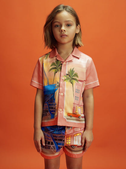 Reiss Senior McLaren F1 Miami Drawstring Shorts in Pink Multi