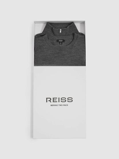 Reiss Pack of Two Merino Wool Jumpers in Derby Grey Marl