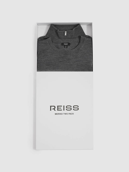 Reiss Pack of Two Merino Wool Jumpers in Derby Grey Marl