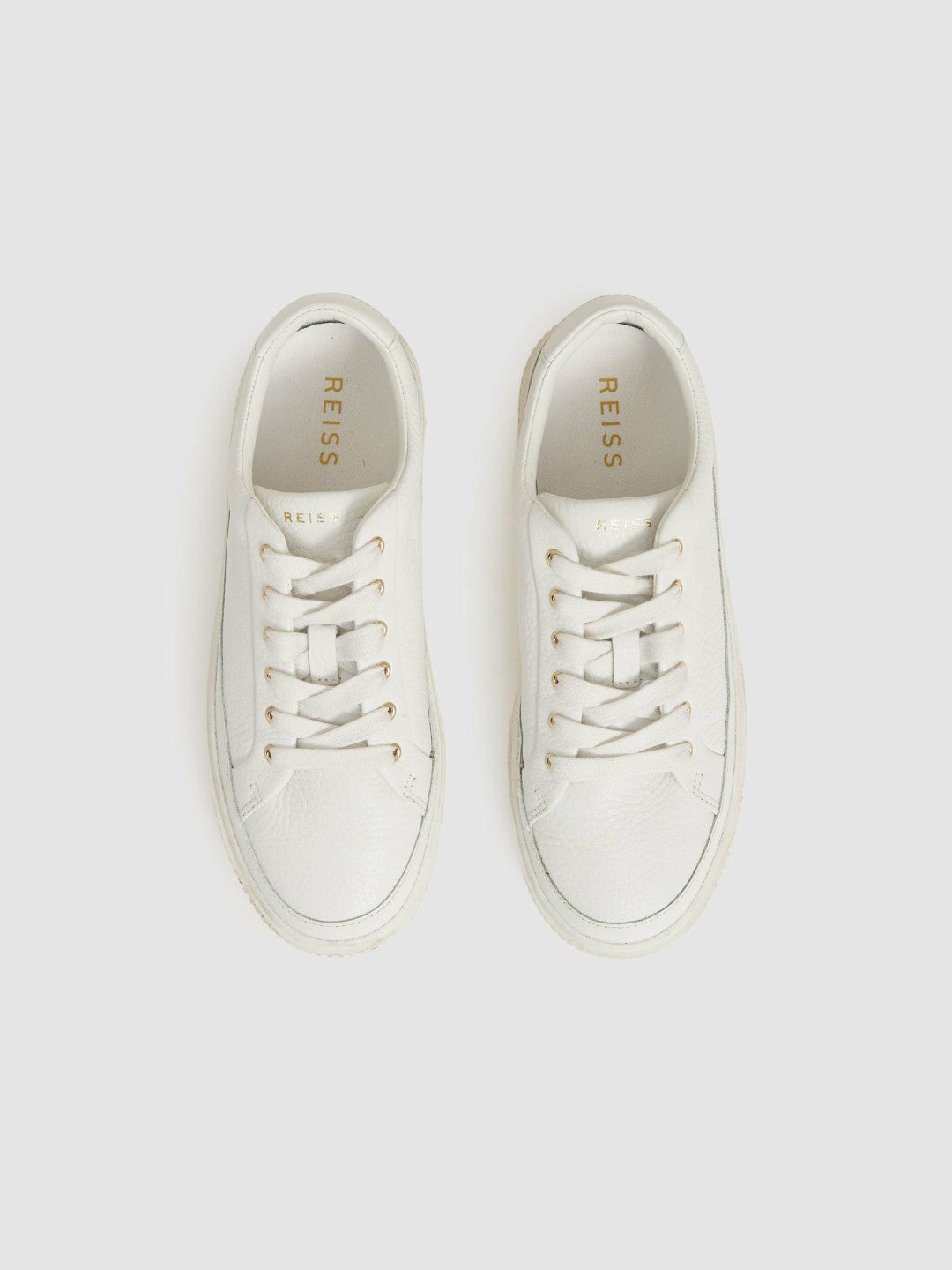 Reiss Grained Leather Platform Trainers in White