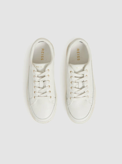 Reiss Grained Leather Platform Trainers in White