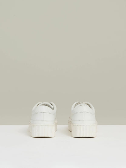 Reiss Grained Leather Platform Trainers in White