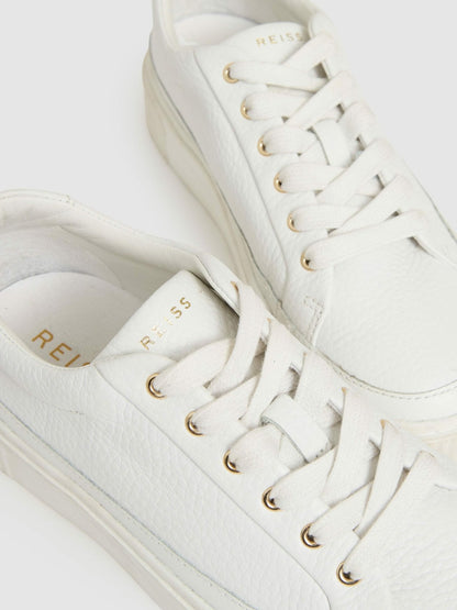 Reiss Grained Leather Platform Trainers in White