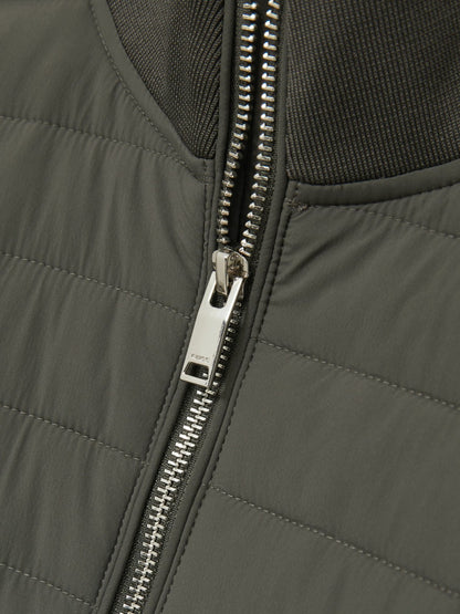 Reiss Hybrid Quilt and Knit Zip-Through Jacket in Sage