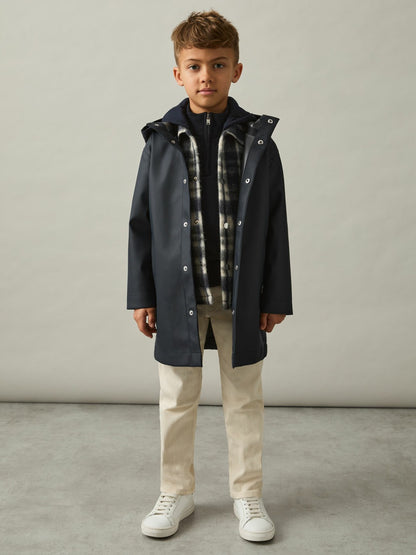 Reiss 13-14 yrs Water Repellent Hooded Coat in Navy