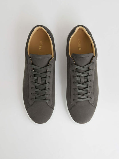 Reiss Nubuck Leather Low-Top Trainers in Grey