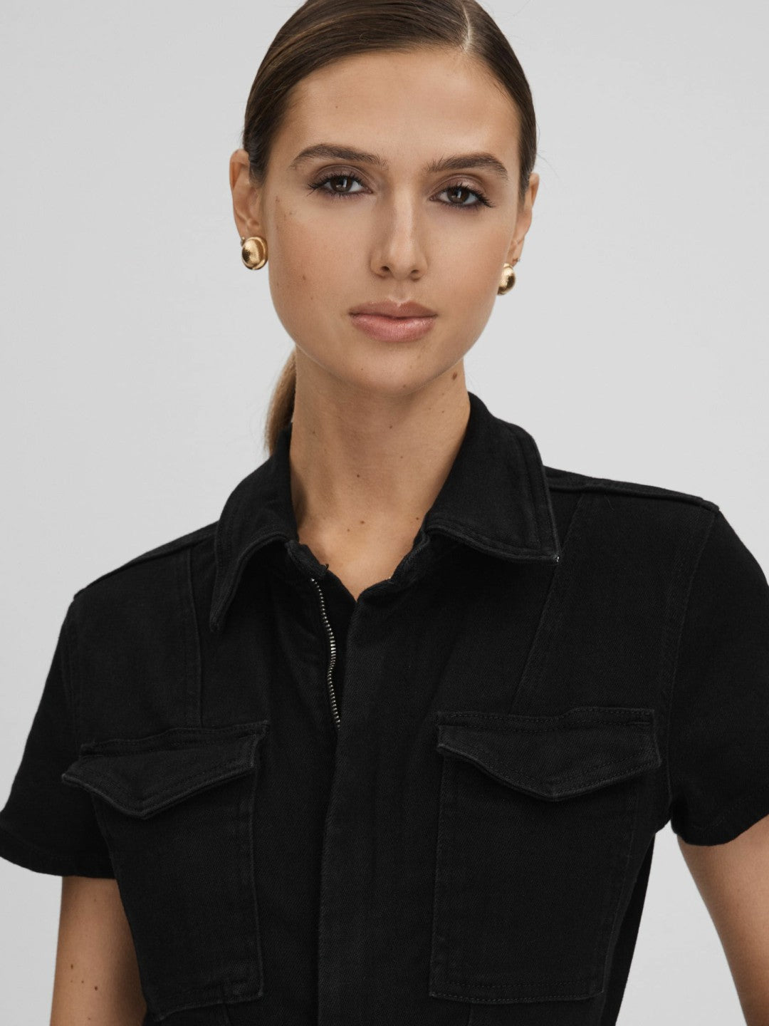 Reiss Good American Denim Jumpsuit in Black