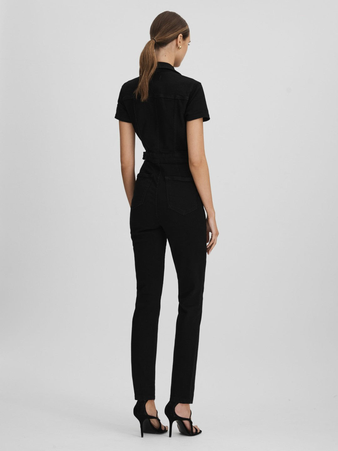 Reiss Good American Denim Jumpsuit in Black