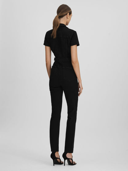 Reiss Good American Denim Jumpsuit in Black