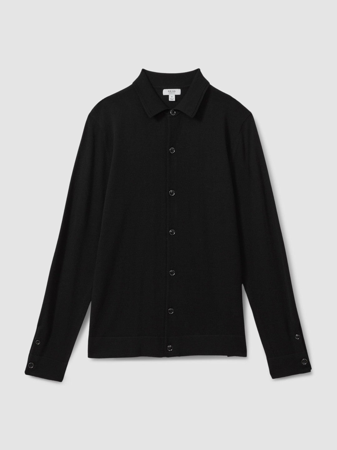 Reiss Merino Wool Button-Through Cardigan in Black