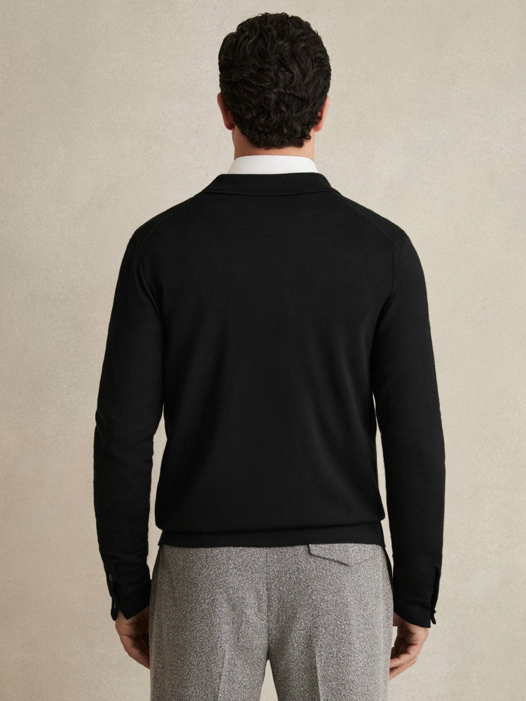 Reiss Merino Wool Button-Through Cardigan in Black