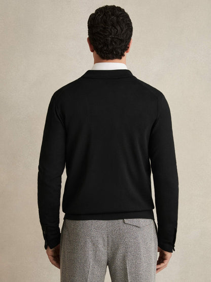 Reiss Merino Wool Button-Through Cardigan in Black