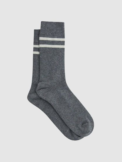 Reiss Wool Blend Striped Crew Socks in Grey Melange