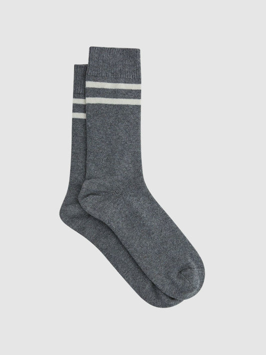 Reiss Wool Blend Striped Crew Socks in Grey Melange