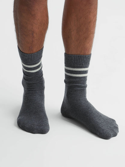 Reiss Wool Blend Striped Crew Socks in Grey Melange