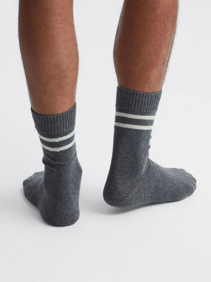 Reiss Wool Blend Striped Crew Socks in Grey Melange