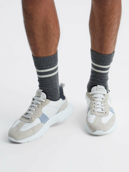 Reiss Wool Blend Striped Crew Socks in Grey Melange