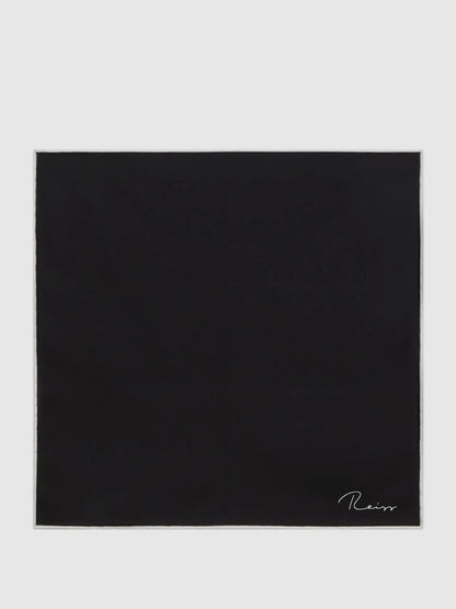 Reiss Plain Silk Pocket Square in Black