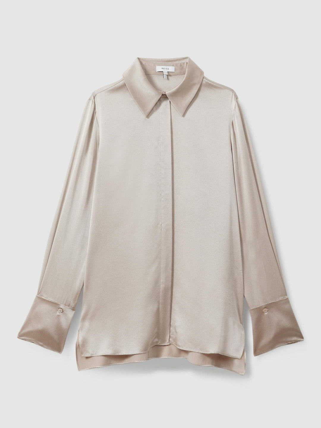 Reiss Silk Double-Cuff Button-Through Shirt in Champagne
