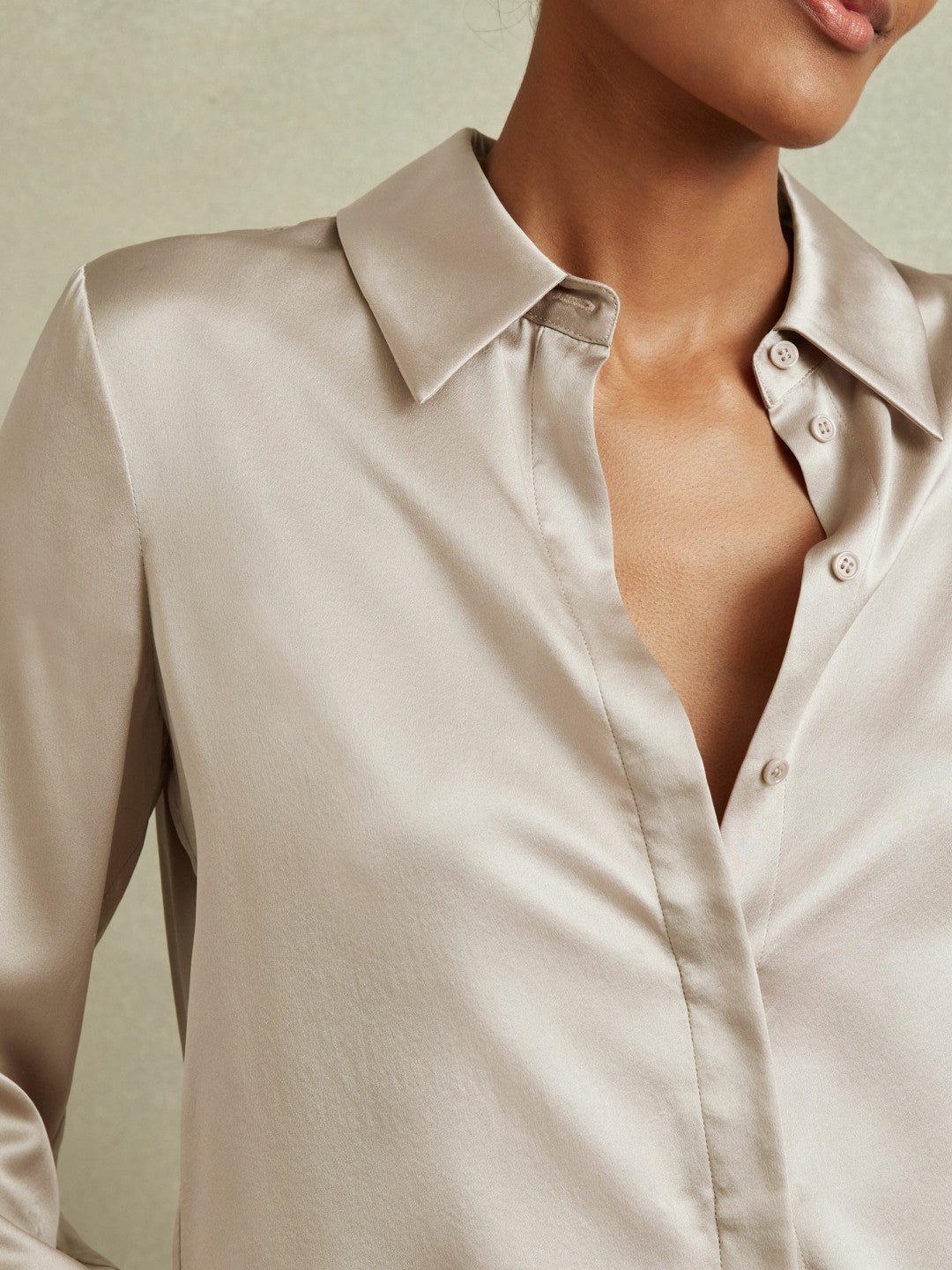 Reiss Silk Double-Cuff Button-Through Shirt in Champagne