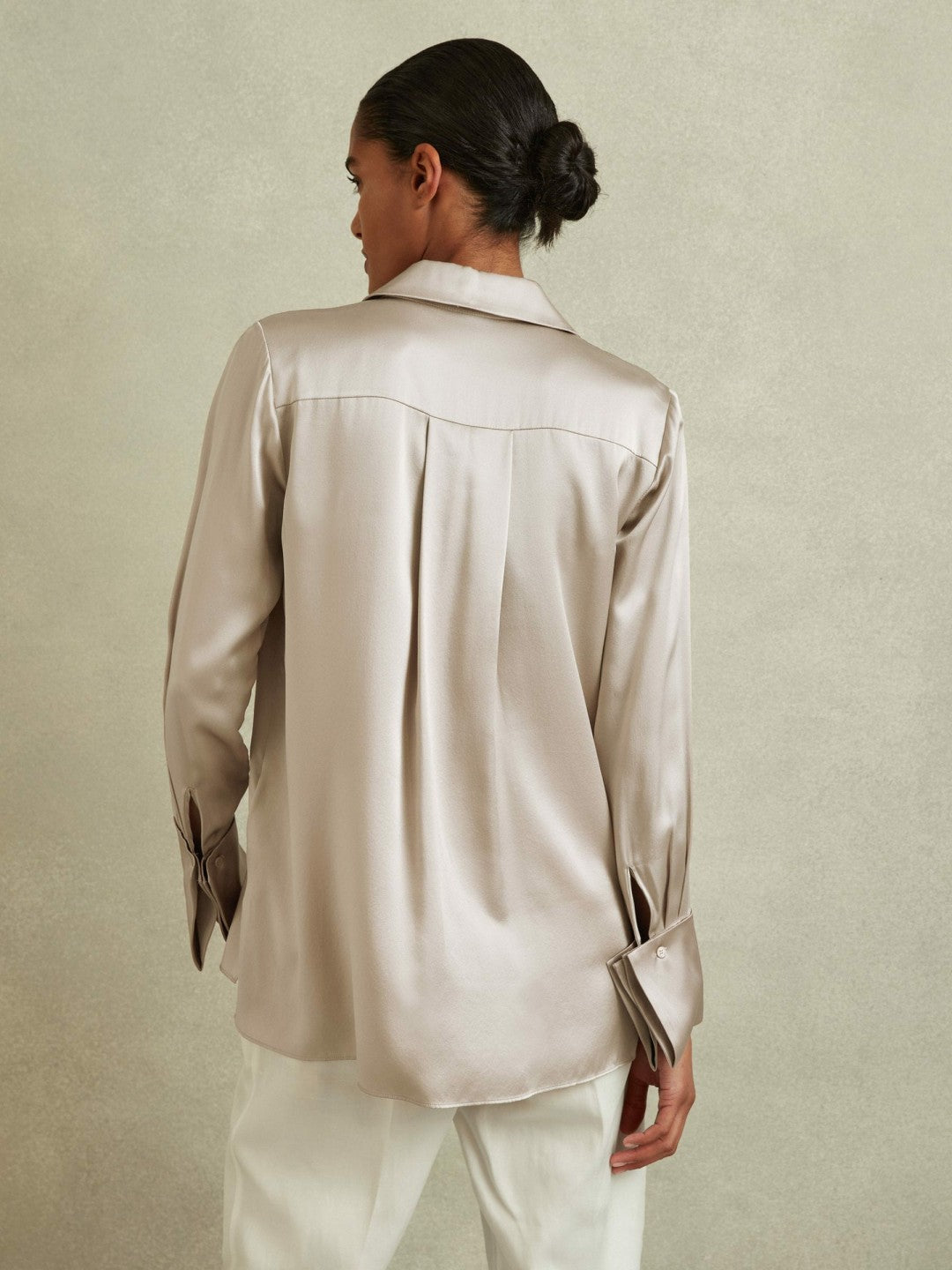 Reiss Silk Double-Cuff Button-Through Shirt in Champagne
