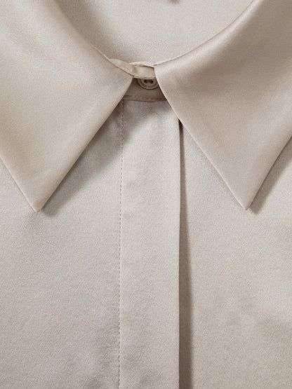 Reiss Silk Double-Cuff Button-Through Shirt in Champagne
