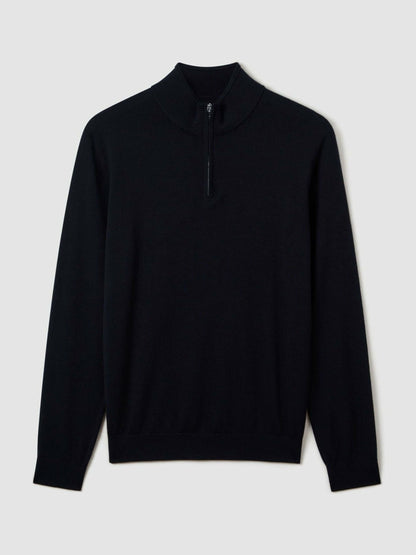 Reiss Merino Wool Half-Zip Jumper in Navy