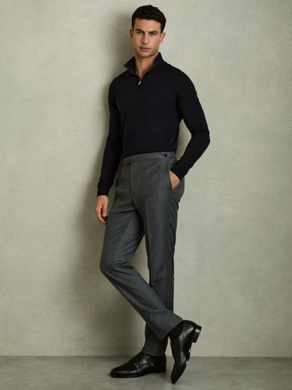 Reiss Merino Wool Half-Zip Jumper in Navy