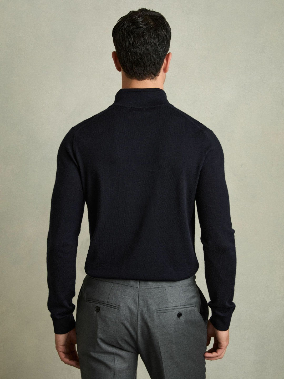 Reiss Merino Wool Half-Zip Jumper in Navy