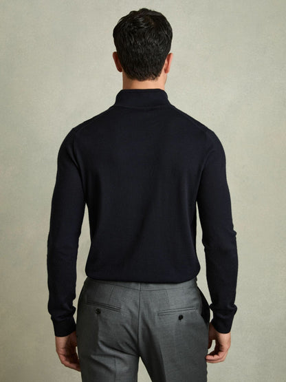Reiss Merino Wool Half-Zip Jumper in Navy