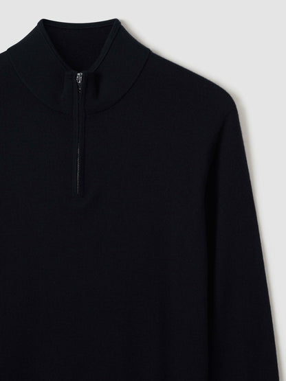 Reiss Merino Wool Half-Zip Jumper in Navy
