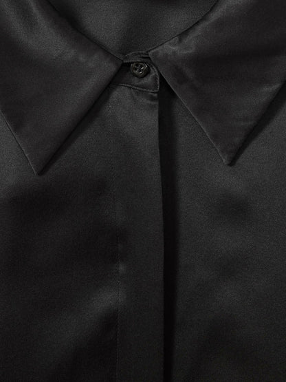 Reiss Silk Double-Cuff Button-Through Shirt in Black