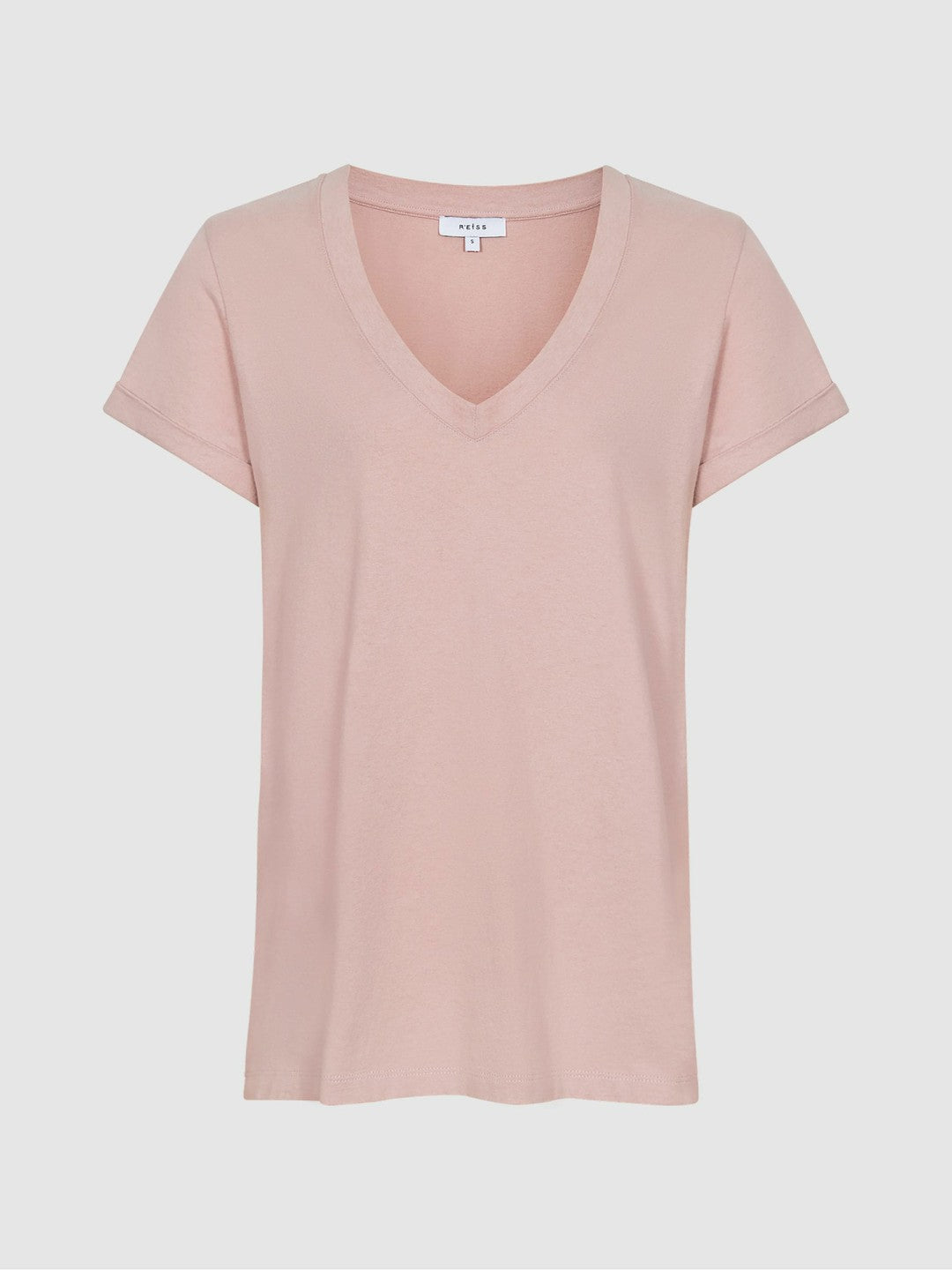 Reiss Cotton-Jersey V-Neck T-Shirt in Light Pink