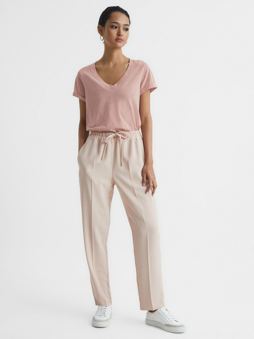 Reiss Cotton-Jersey V-Neck T-Shirt in Light Pink
