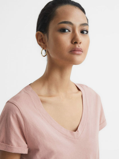 Reiss Cotton-Jersey V-Neck T-Shirt in Light Pink