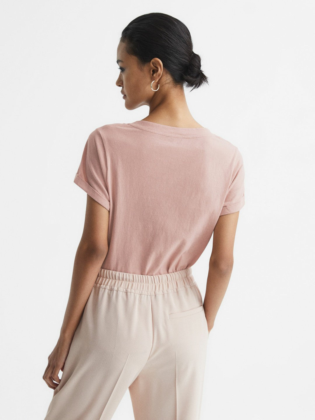 Reiss Cotton-Jersey V-Neck T-Shirt in Light Pink