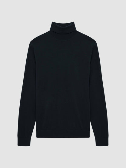 Reiss Slim Fit Merino Wool Roll Neck Jumper in Navy