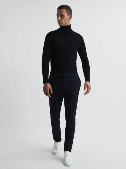 Reiss Slim Fit Merino Wool Roll Neck Jumper in Navy