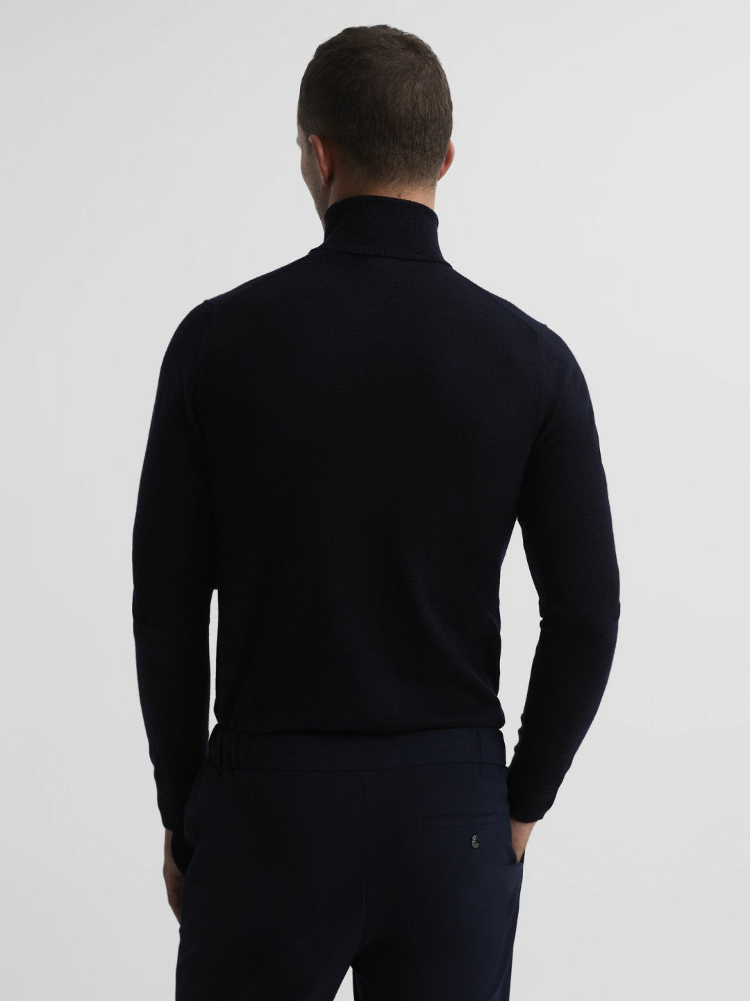 Reiss Slim Fit Merino Wool Roll Neck Jumper in Navy