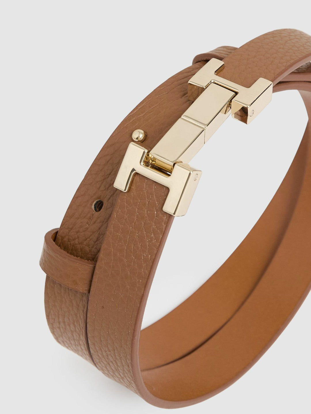 Reiss Leather Square Hinge Belt in Tan